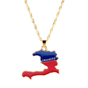 Country Map Flag Metal Gold Chain Necklace For Men Women