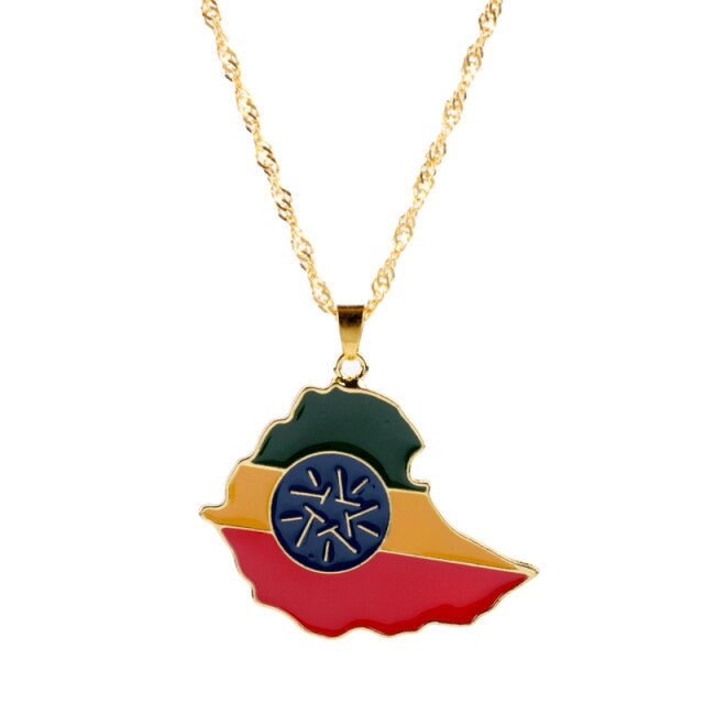 Country Map Flag Metal Gold Chain Necklace For Men Women