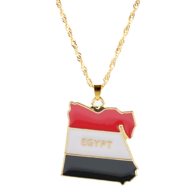 Country Map Flag Metal Gold Chain Necklace For Men Women