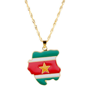 Country Map Flag Metal Gold Chain Necklace For Men Women