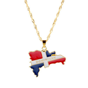 Country Map Flag Metal Gold Chain Necklace For Men Women