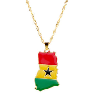 Country Map Flag Metal Gold Chain Necklace For Men Women