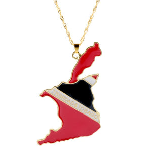 Country Map Flag Metal Gold Chain Necklace For Men Women