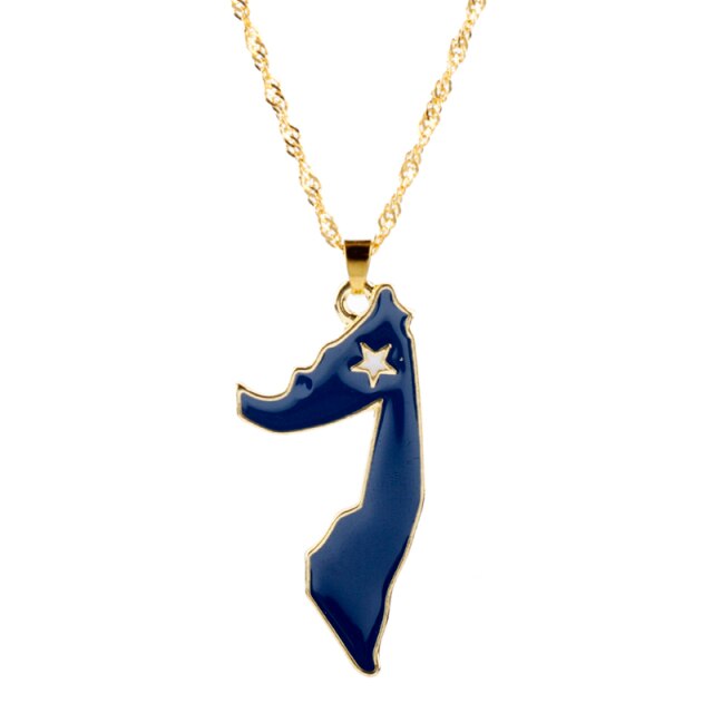 Country Map Flag Metal Gold Chain Necklace For Men Women