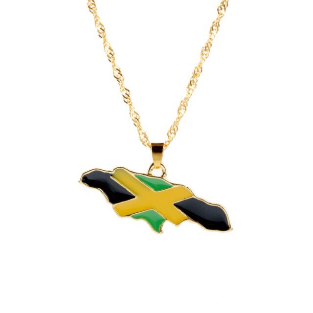 Country Map Flag Metal Gold Chain Necklace For Men Women