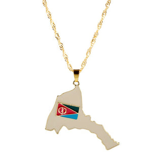 Country Map Flag Metal Gold Chain Necklace For Men Women