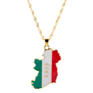 Country Map Flag Metal Gold Chain Necklace For Men Women