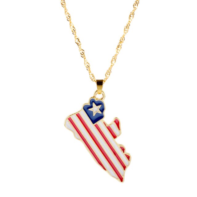 Country Map Flag Metal Gold Chain Necklace For Men Women