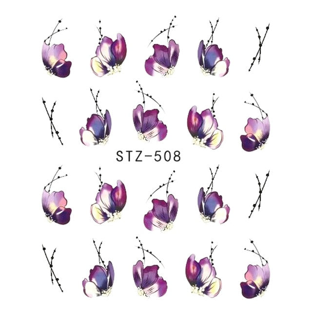 Butterfly Flower Water Transfer Nail Sticker - E-Suke