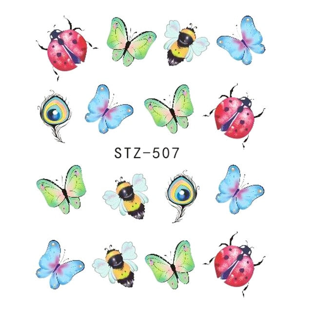 Butterfly Flower Water Transfer Nail Sticker - E-Suke