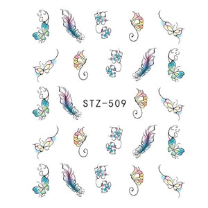 Butterfly Flower Water Transfer Nail Sticker - E-Suke