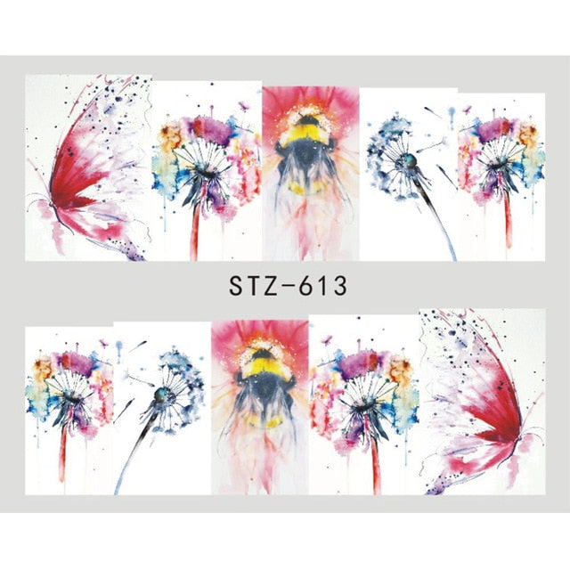 Butterfly Flower Water Transfer Nail Sticker - E-Suke