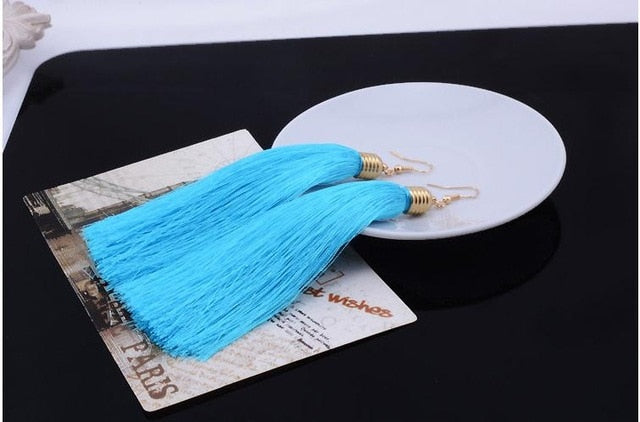 Ethnic Long Tassel Earrings - E-Suke