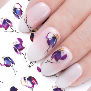 Butterfly Flower Water Transfer Nail Sticker - E-Suke