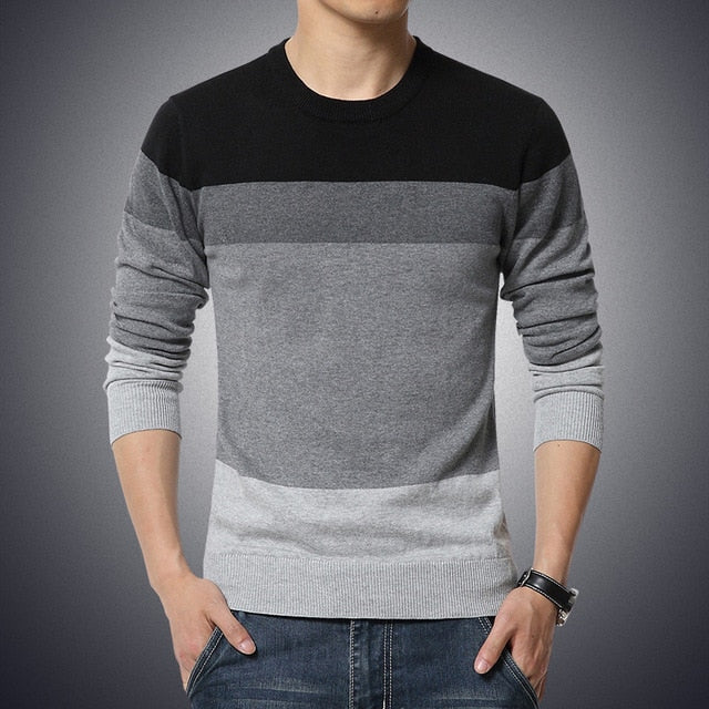 O-Neck Striped Slim Fit Knit Sweaters - E-Suke