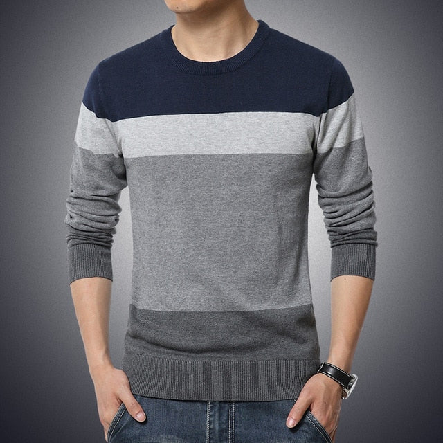 O-Neck Striped Slim Fit Knit Sweaters - E-Suke