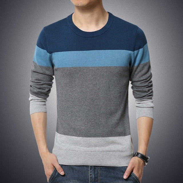 O-Neck Striped Slim Fit Knit Sweaters - E-Suke